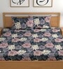 Navy Blue 200 TC Floral Cotton Queen Double Bedsheet 2 Pillow covers