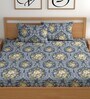 Navy Blue 200 TC Floral Cotton Queen Double Bedsheet 2 Pillow covers