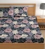 Navy Blue 200 TC Floral Cotton Queen Double Bedsheet 2 Pillow covers