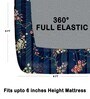 Navy Blue 200 TC Floral Cotton Fitted Double Bedsheet 2 Pillow covers