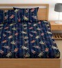 Navy Blue 200 TC Floral Cotton Fitted Double Bedsheet 2 Pillow covers