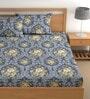 Navy Blue 200 TC Floral Cotton Queen Double Bedsheet 2 Pillow covers