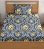 Navy Blue 200 TC Abstract Cotton Single Bedsheet Pillow covers