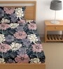 Navy Blue 200 TC Floral Cotton Single Bedsheet Pillow covers