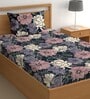 Navy Blue 200 TC Floral Cotton Single Bedsheet Pillow covers