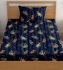 Navy Blue 200 TC Floral Cotton Single Bedsheet Pillow covers