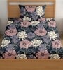 Navy Blue 200 TC Floral Cotton Single Bedsheet Pillow covers