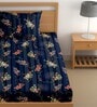 Navy Blue 200 TC Floral Cotton Single Bedsheet Pillow covers