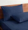 Navy Blue 210 TC Cotton King Size Bedsheet with 2 Embroidered Pillow Covers