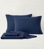 Navy Blue 210 TC Cotton King Size Bedsheet with 2 Embroidered Pillow Covers