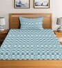 Navy Blue Abstract 144 TC 100% Cotton Fitted Bedsheet & 2 Pillow Covers