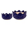 Navy Blue Ceramic Kamal Phool Shape 2 Pc Set Planter