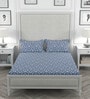 Navy Blue Floral 200 TC 100% Cotton King Sized Bedsheet With 2  Pillow Covers Solana Collection