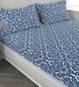 Navy Blue Floral 200 TC 100% Cotton King Sized Bedsheet With 2  Pillow Covers Solana Collection