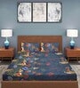 Blue Floral 186 TC Cotton Double Sized Bedsheet With 2 Pillow Covers