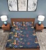 Blue Floral 186 TC Cotton Double Sized Bedsheet With 2 Pillow Covers