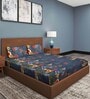 Blue Floral 186 TC Cotton Double Sized Bedsheet With 2 Pillow Covers