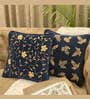 Navy Blue Woven Velvet & Cotton 16 x 16 Inches Cushion Cover