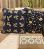Navy Blue Woven Velvet and Cotton 16 x 16 Inches Cushion Cover