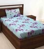 Blue Floral 120 TC 100% Cotton Single Bed Sized Bed Sheets With 1 Pillow Cover