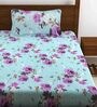 Blue Floral 120 TC 100% Cotton Single Bed Sized Bed Sheets With 1 Pillow Cover