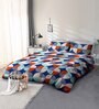 Navy blue Geometric 144 TC Microfiber Queen Sized Bedsheet With 2 Pillow Covers