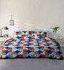 Navy blue Geometric 144 TC Microfiber Queen Sized Bedsheet With 2 Pillow Covers