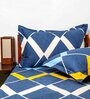 Navy Blue Geometric 160 TC Microfibre Queen Sized Bedsheet with 2 Pillow Covers