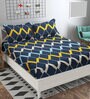 Navy Blue Geometric 160 TC Microfibre Queen Sized Bedsheet with 2 Pillow Covers