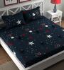 Navy Blue Starry 210 TC Microfiber Kids Double King Size Bedsheet With 2 Pillow Covers