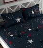Navy Blue Starry 210 TC Microfiber Kids Double King Size Bedsheet With 2 Pillow Covers