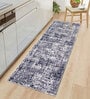 Navy Blue Geometric Microfiber 5 ft x 2 ft Machine Made Runner