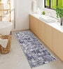 Navy Blue Geometric Microfiber 5 ft x 2 ft Machine Made Runner