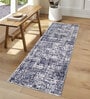 Navy Blue Geometric Microfiber 5 ft x 2 ft Machine Made Runner