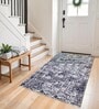 Navy Blue Abstract Nylon 3 X 5 Feet Machine Made Carpet