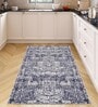 Navy Blue Abstract Nylon 3 X 5 Feet Machine Made Carpet