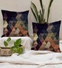 Navy Blue Jute Abstract 16x16 inches Cushion Covers (Pack of 2)