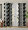 Navy Blue Polyester Abstract 9ft Room Darkening Eyelet Long Door Curtains (2 Pc)