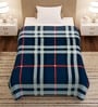 Navy Blue Polyester Check 300 GSM Finley Single Bed Blankets