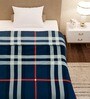 Navy Blue Polyester Check 300 GSM Finley Single Bed Blankets