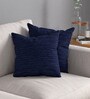 Navy Blue Textured Polyester 16 x 16 Inches Cushion Covers (Set of 2)