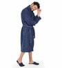 Navy Blue Solid 100% Cotton Men Bathrobe (L)