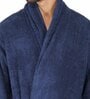Navy Blue Solid 100% Cotton Men Bathrobe (L)