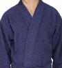Navy Blue Solid 100% Cotton Unisex Bathrobe With Slippers (XL)