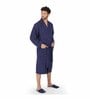 Navy Blue Solid 100% Cotton Unisex Bathrobe With Slippers (XL)