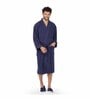 Navy Blue Solid 100% Cotton Unisex Bathrobe With Slippers (XL)