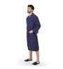 Navy Blue Solid 100% Cotton Unisex Bathrobe With Slippers (XL)