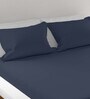 Navy Blue Solid 200 TC Cotton Blend King Sized Bed Sheets with 2 Pillow Covers
