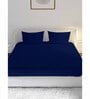 Navy Blue Solid 210 TC Cotton Queen Sized Double Bedsheet with 2 Pillow Covers Satin Stripe 2024 Collection