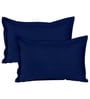 Navy Blue Solid 210 TC Cotton Queen Sized Double Bedsheet with 2 Pillow Covers Satin Stripe 2024 Collection